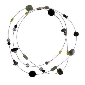 Lily Tsay Stoneware and Green Stone Necklace