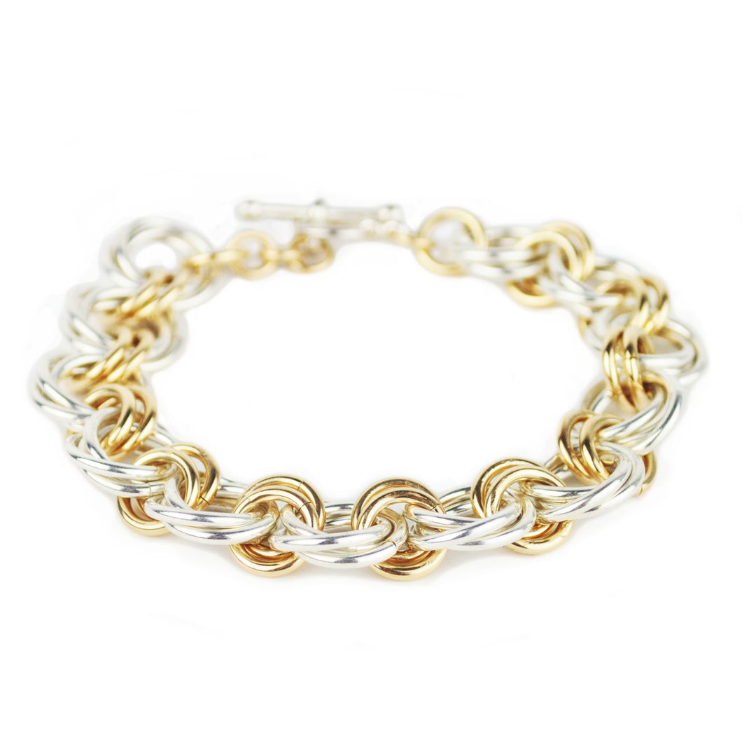 Larry Rosen Silver and Gold Double Circle Bracelet