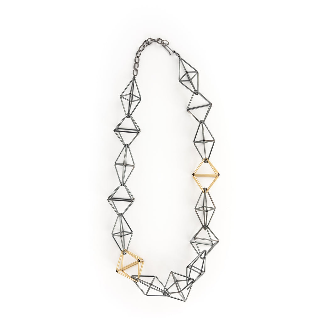 Emilie Pritchard Oxidized Sterling Silver & Gold Geometric Design Necklace