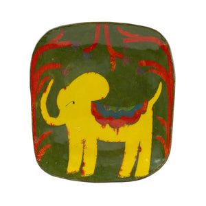 Priscilla Dahl Large Green Plate with Yellow Elephant