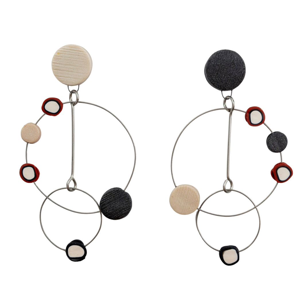 Arden Bardol Black/White/Red Circle Dangle Earrings