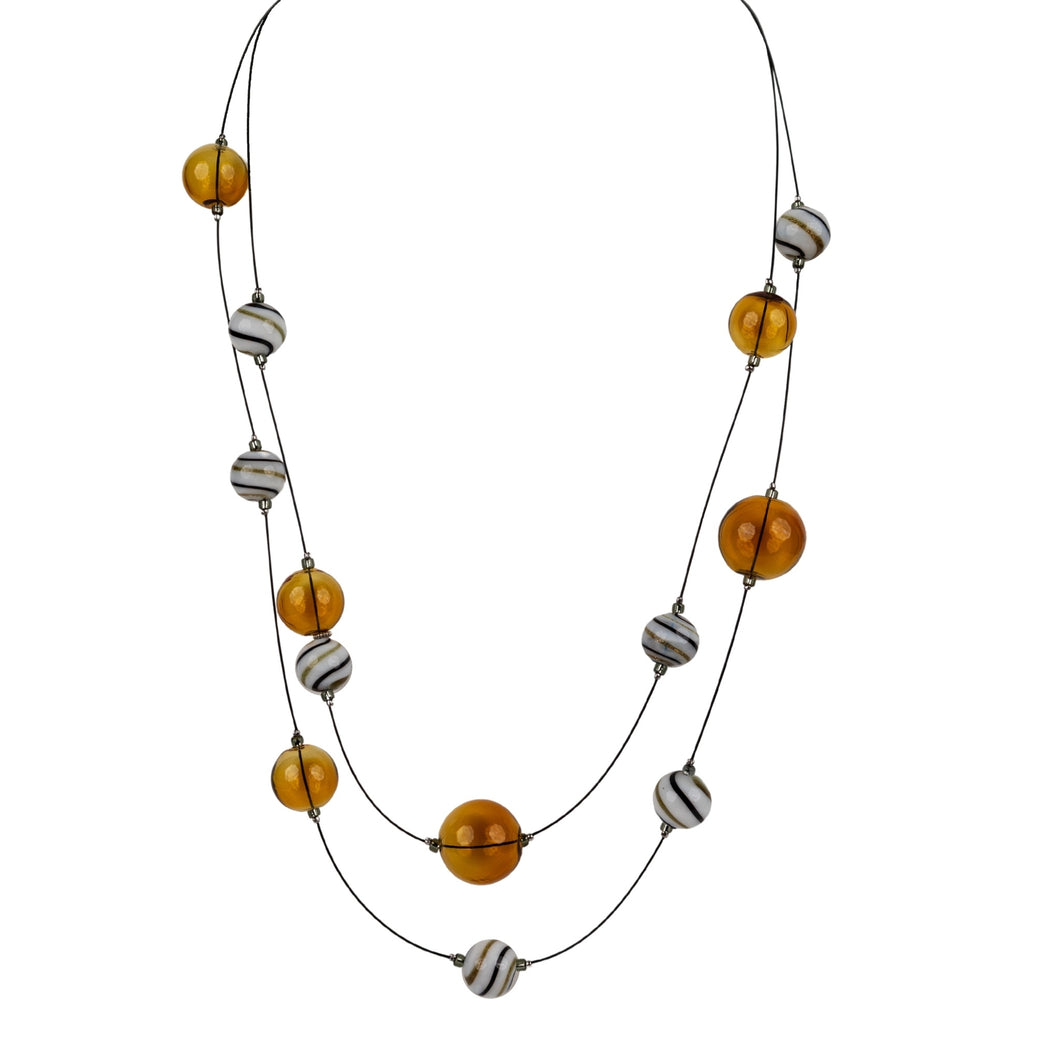 Lily Tsay Amber  Glass Bead Double Strand Necklace