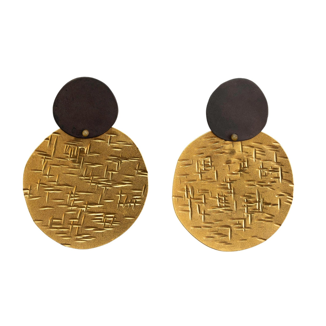 Maia Leppo Hammered Gold Button Dangle Earrings