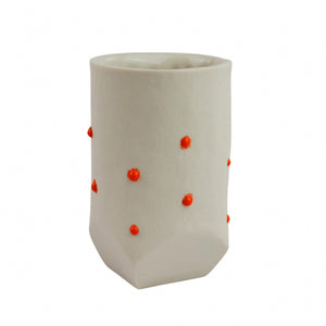 Josh Van Stippen Porcelain Cup with Orange Glaze Dots