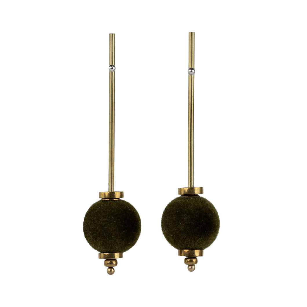 Tammy Schweinhagen Brass and Flocked Ball Earrings