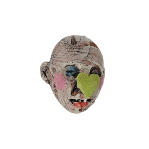 Tom Bartel Small Doll Head with Heart Nose Wall Sculpture