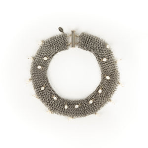 Elaine Unzicker White Pearl Collar Necklace