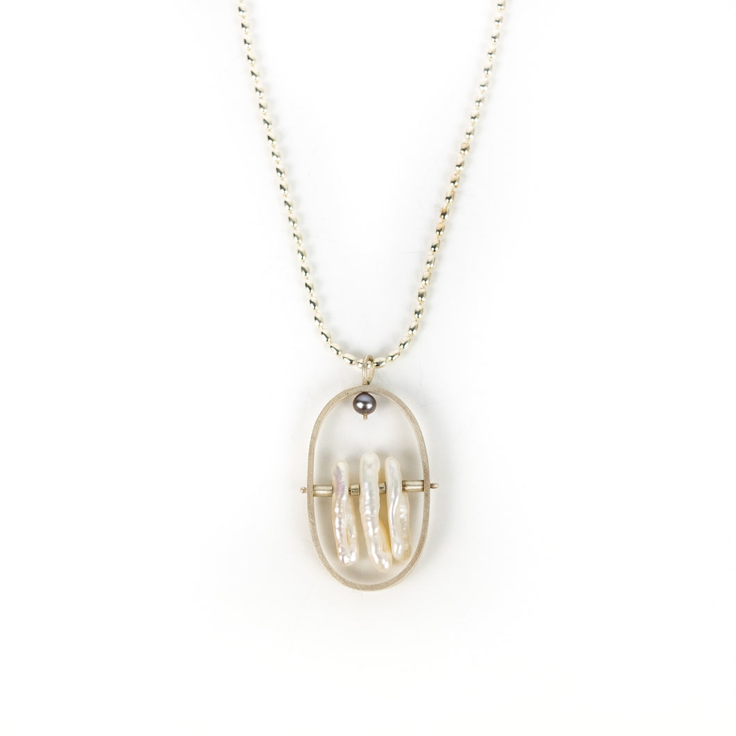 Sue Amendolara Silver & Pearl Oval Pendant Necklace